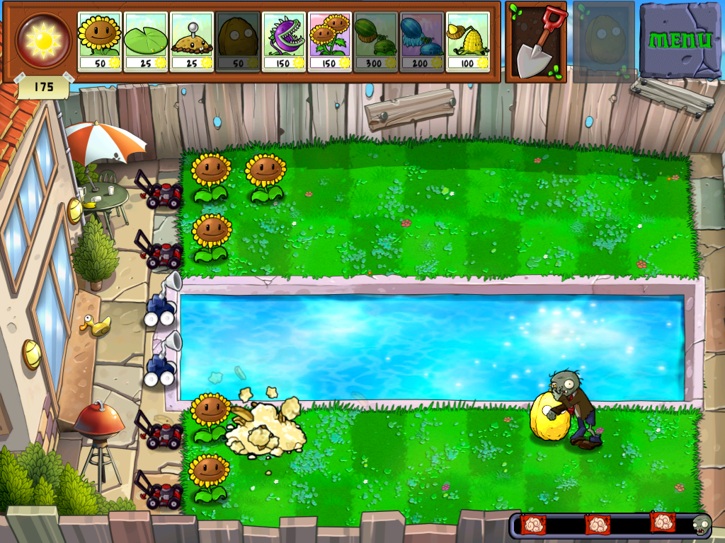 Layar permainan Plants vs Zombies masa awal